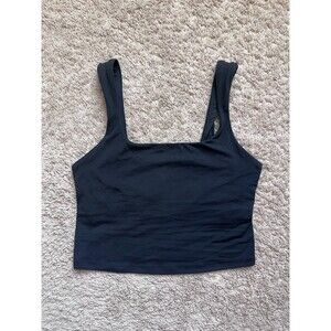 Athleta Transcend Square Neck Crop Sports Bra in Black (D-DD) Size MEDIUM